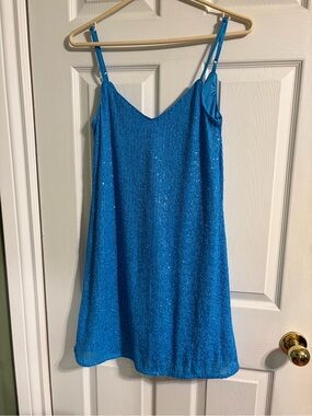 Blue Sequin Slip Dress